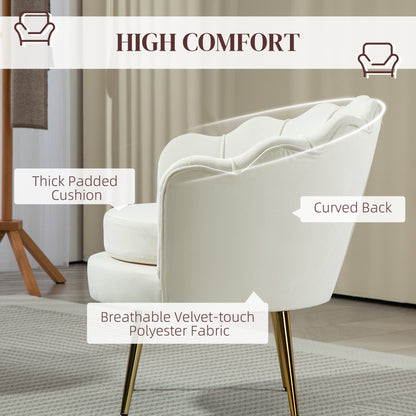 Modern Accent Chair, Velvet-Touch Fabric Leisure Club Chair with Gold Metal Legs for Bedroom, Cream White