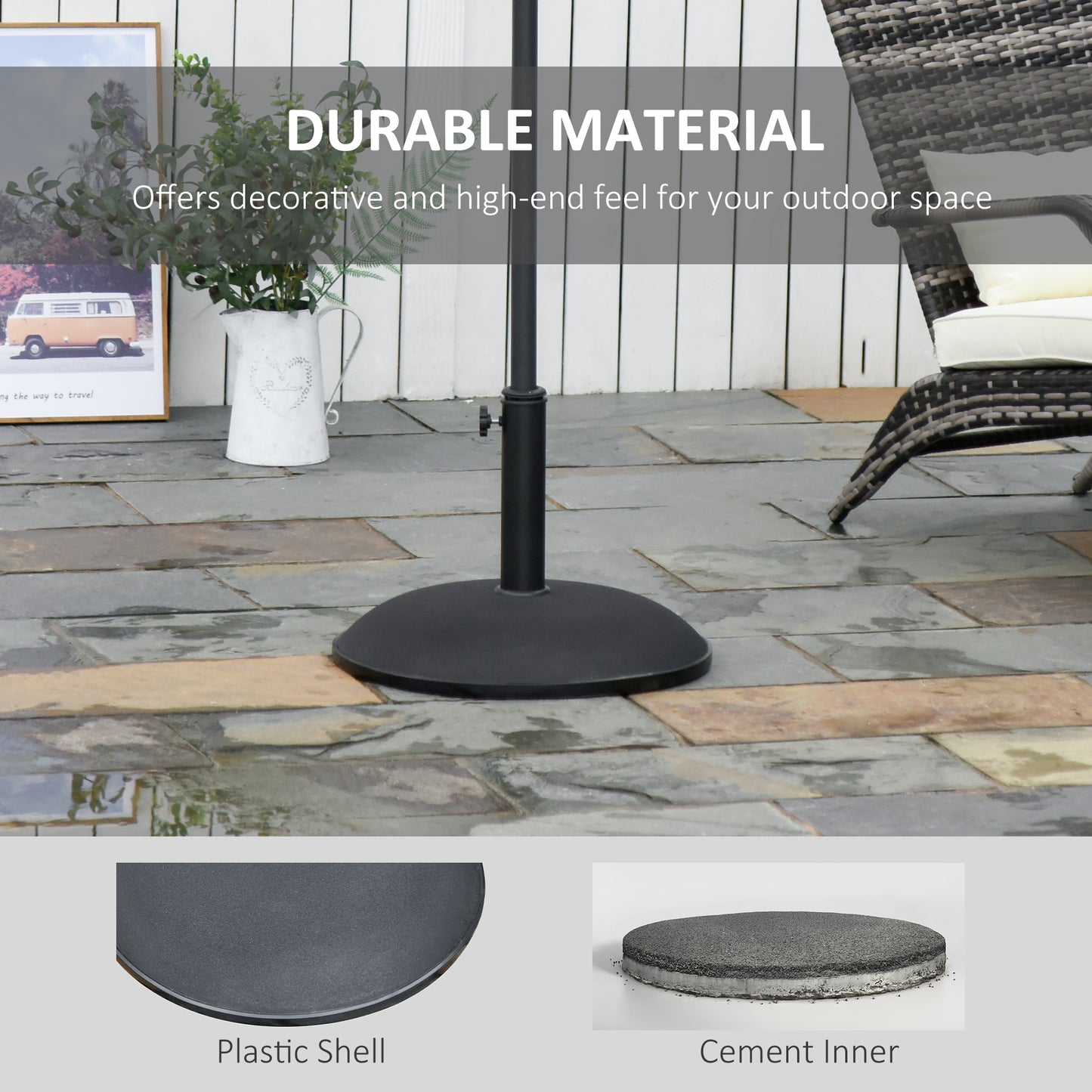 55 lbs Cement Round Umbrella Base Holder 20" Heavy Duty Parasol Stand for Patio, Outdoor, Backyard, Black