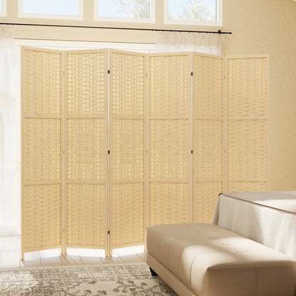 6-Panel Room Divider, 5.6 FT Freestanding Folding Privacy Screen, Partition Wall Divider, Natural Wood