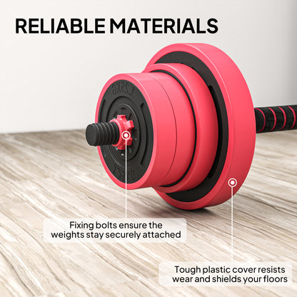 Soozier 88lbs 4-in-1 Adjustable Weight Dumbbell Set, Barbell, Kettlebell, Push Up Stand, Red
