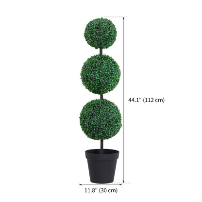 Set of 2 Artificial Ball Boxwood Topiary Trees, 44.1" Fake Plants in Pots for Outdoor Indoor Decor, Dark Green