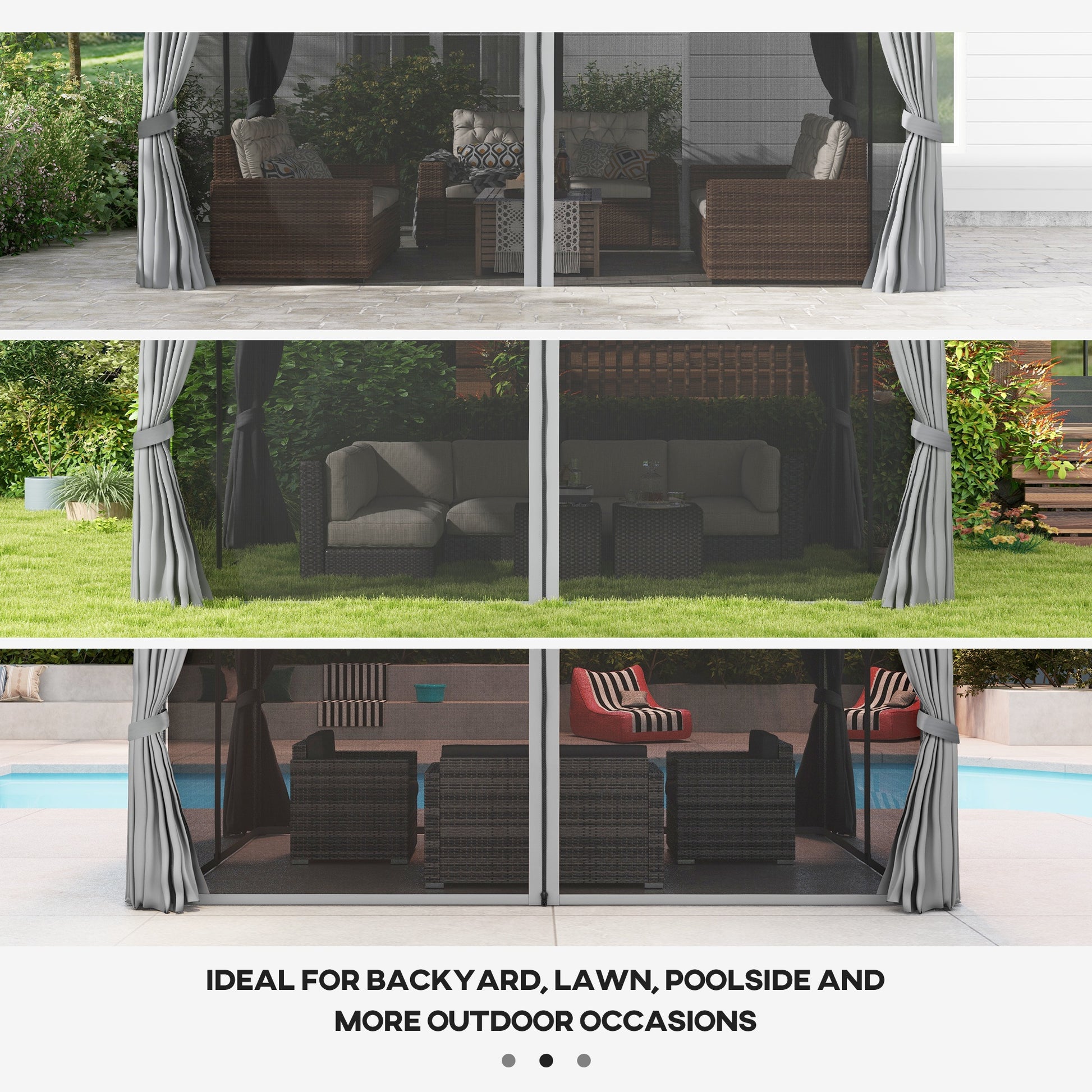 13' x 10' Patio Gazebo Canopy with 2-Tier Polyester Roof, Vented Mesh Sidewall & Strong Aluminum Frame, Medium Grey