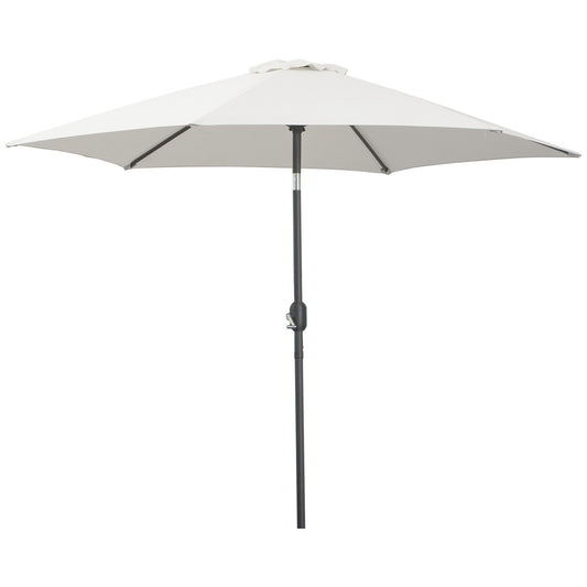 8.5' Round Aluminum Patio Umbrella 6 Ribs Market Sunshade Tilt Canopy w/ Crank Handle Garden Parasol White