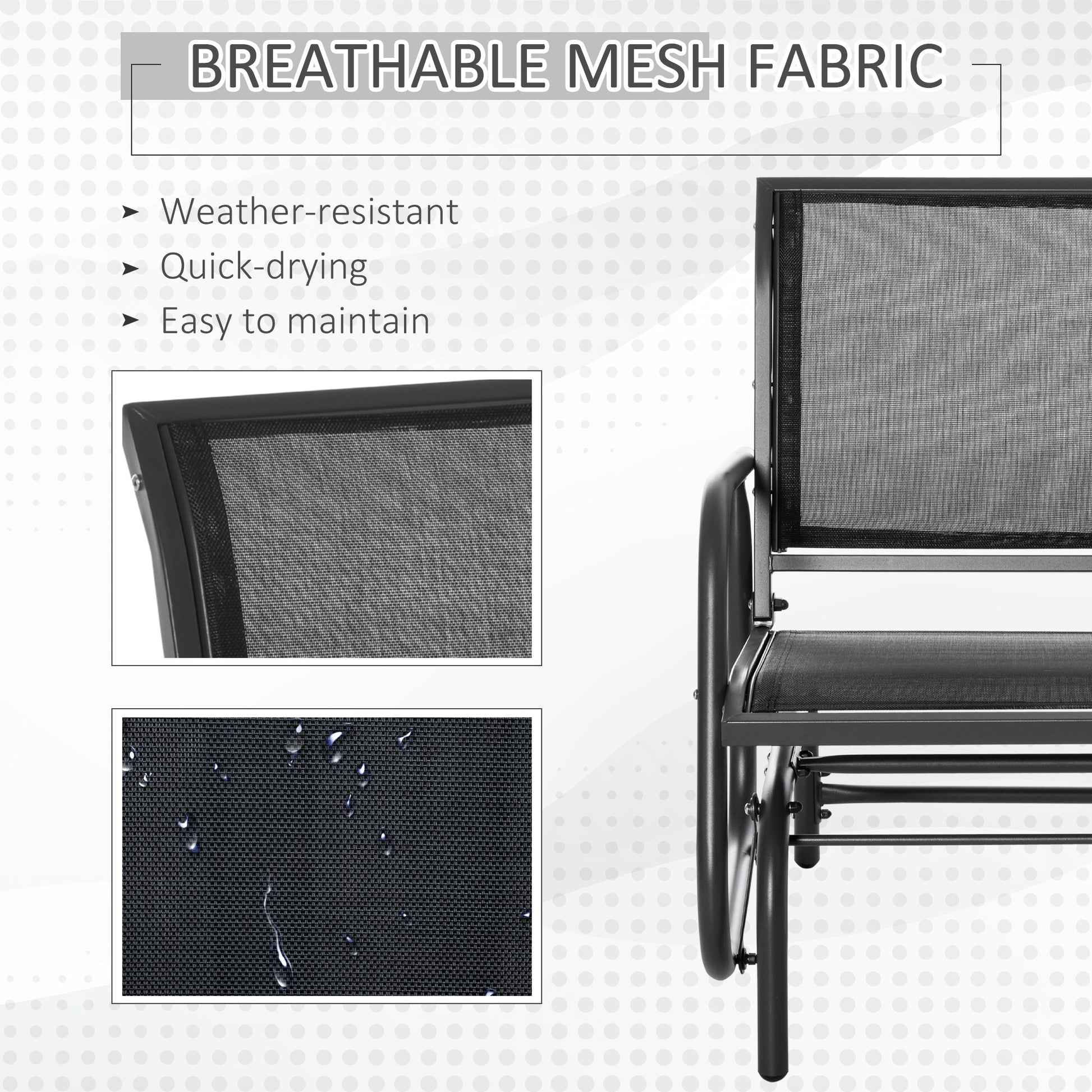 Patio Glider Outdoor Glider Chair with Breathable Mesh Seat & Backrest, Armrests and Metal Frame, Black