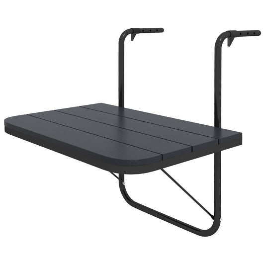 Outdoor Hanging Table, Adjustable Balcony Railing Table, Aluminum Mounting Wall Desk Rack, Foldable Outdoor Flower Stand Serving Table Rectangle, Black