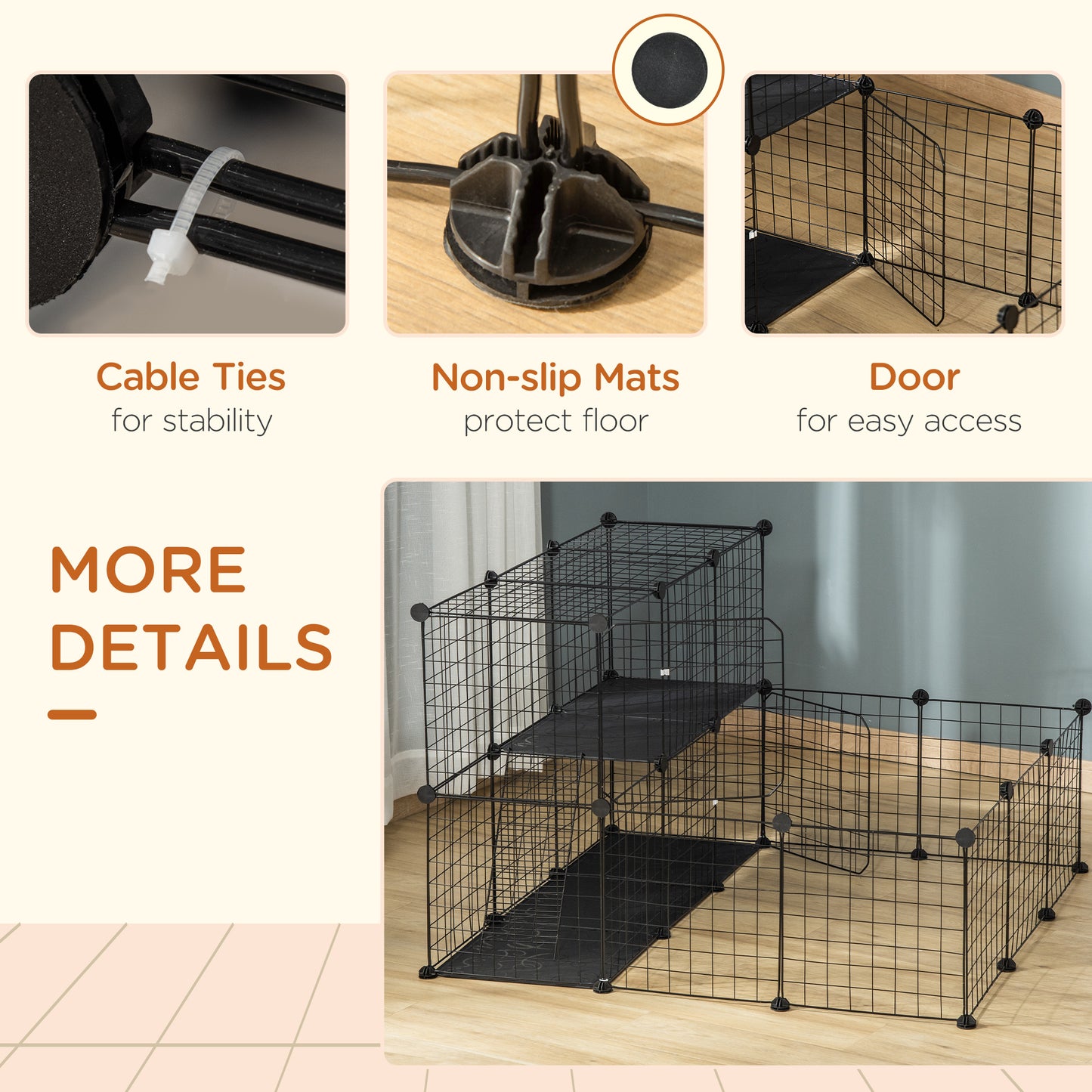 Small Animal Cage Rabbit Cage with Door, Guinea Pig Playpen, Small Animal Fence for Bunny, Chinchilla, Freret, Chinchilla, Indoor and Outdoor Use, Total 31 Panels, 41.3" x 41.3" x 27.6"