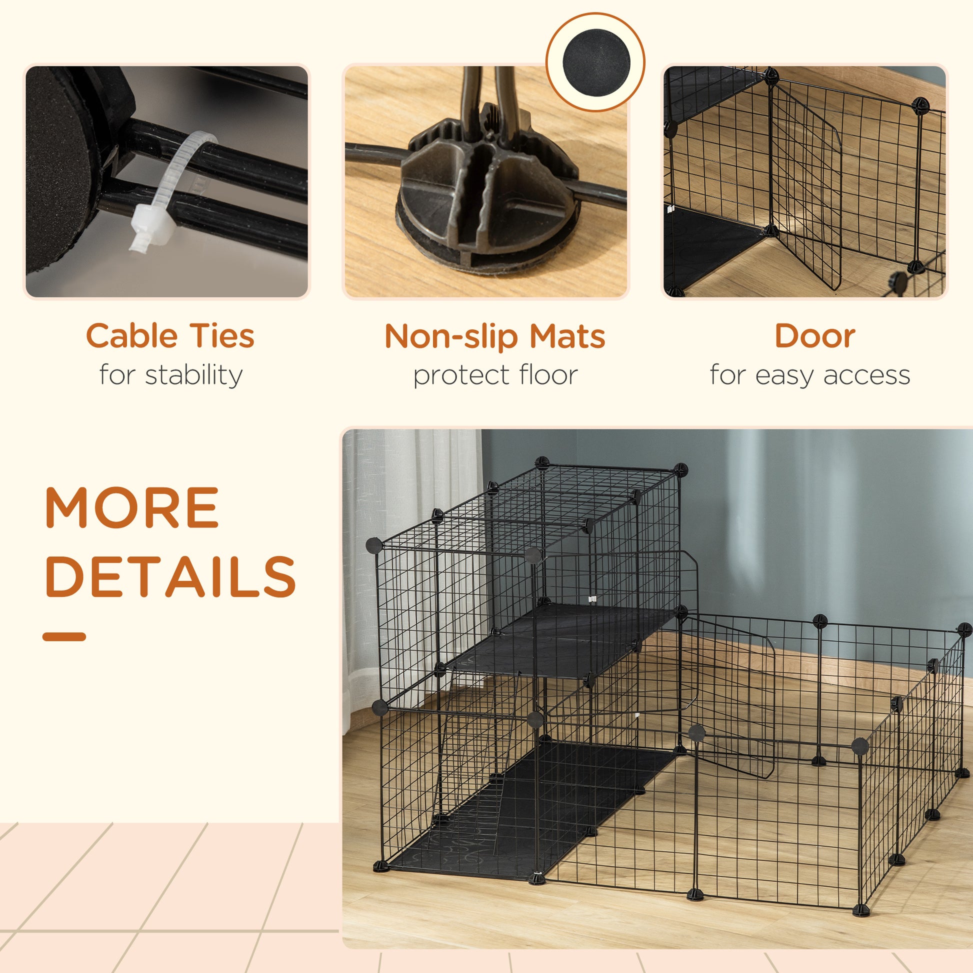 Small Animal Cage Rabbit Cage with Door, Guinea Pig Playpen, Small Animal Fence for Bunny, Chinchilla, Freret, Chinchilla, Indoor and Outdoor Use, Total 31 Panels, 41.3" x 41.3" x 27.6"