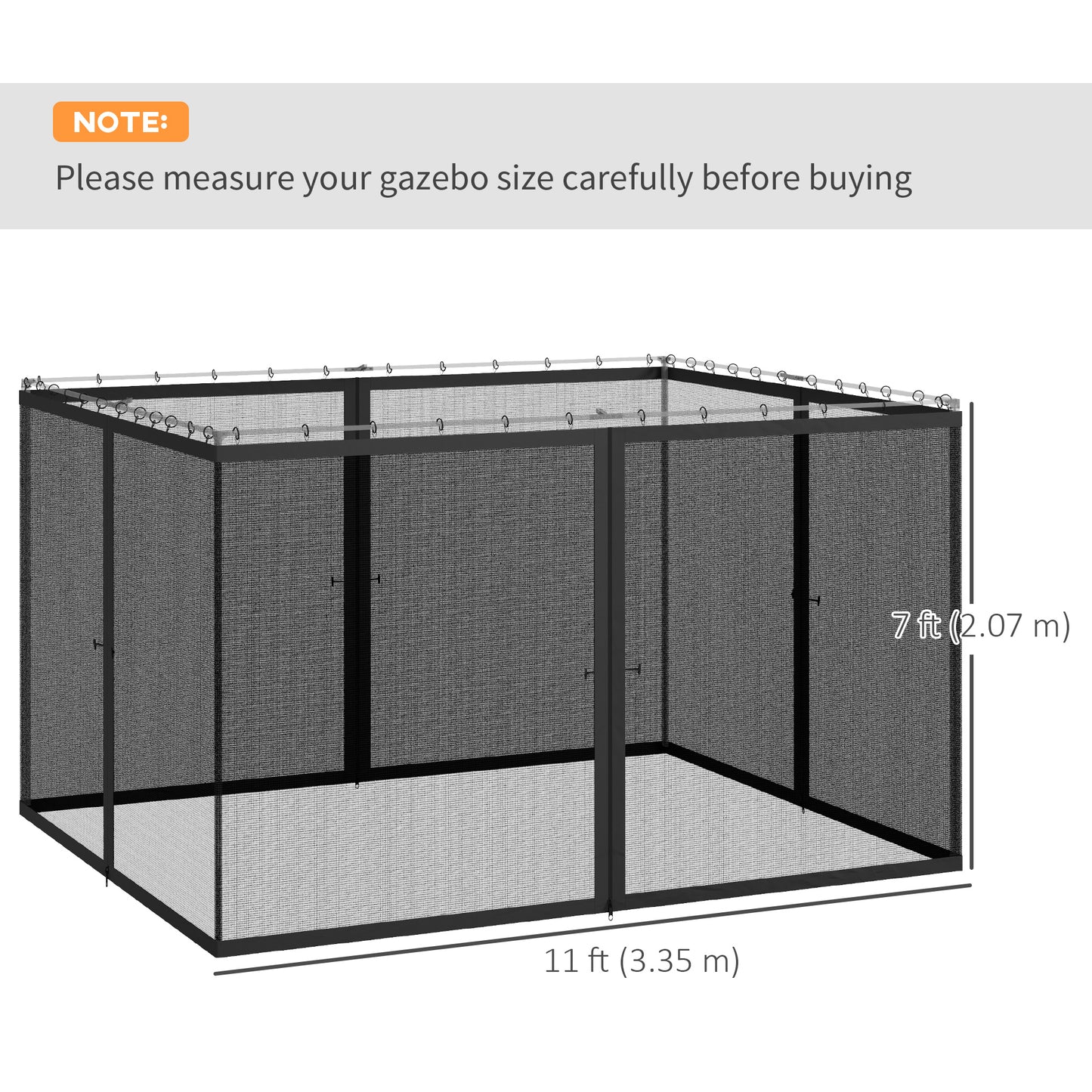 Replacement Mosquito Netting for Gazebo 10' x 12' Black Screen Walls for Canopy with Zippers, Dark Grey