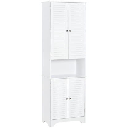 Tall Bathroom Storage Cabinet, Slim Bathroom Cabinet with 4 Shutter Doors and Adjustable Shelves, Toilet Vanity Cabinet, Narrow Organizer, White