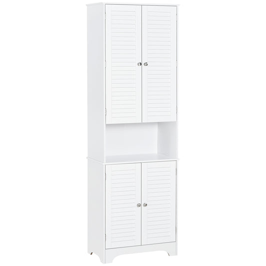 Tall Bathroom Storage Cabinet, Slim Bathroom Cabinet with 4 Shutter Doors and Adjustable Shelves, Toilet Vanity Cabinet, Narrow Organizer, White