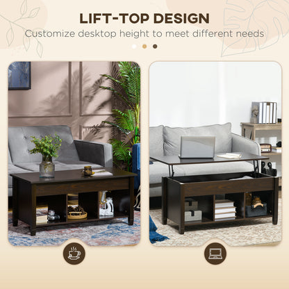 Lift Top Coffee Table, Modern Center Table with Storage Shelves and Hidden Compartment for Living Room, 41" L, Espresso