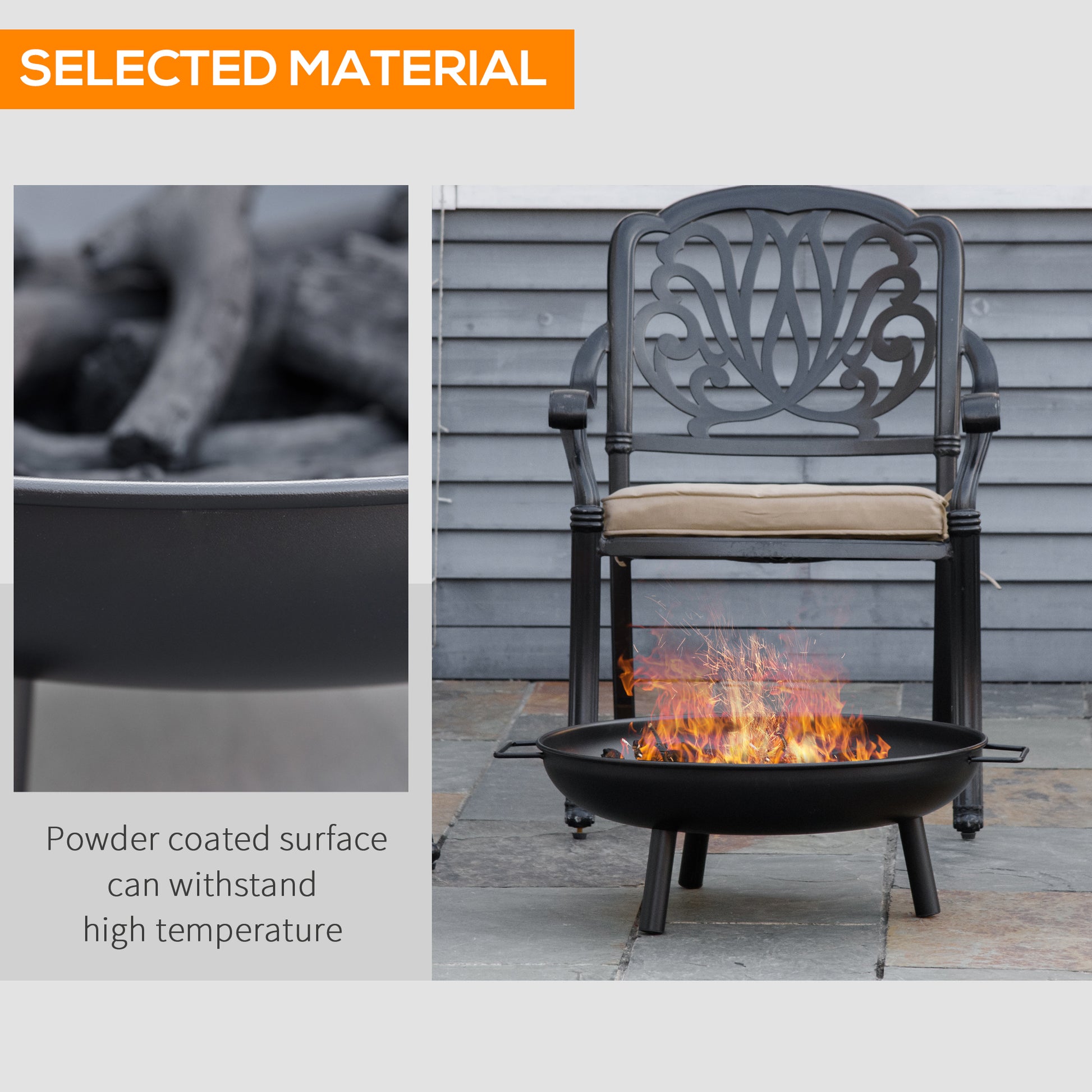 23" Round Outdoor Fire Pit, Portable Firepit Fireplace with Support Legs for Garden, Patio, Camping, Bonfire, Black