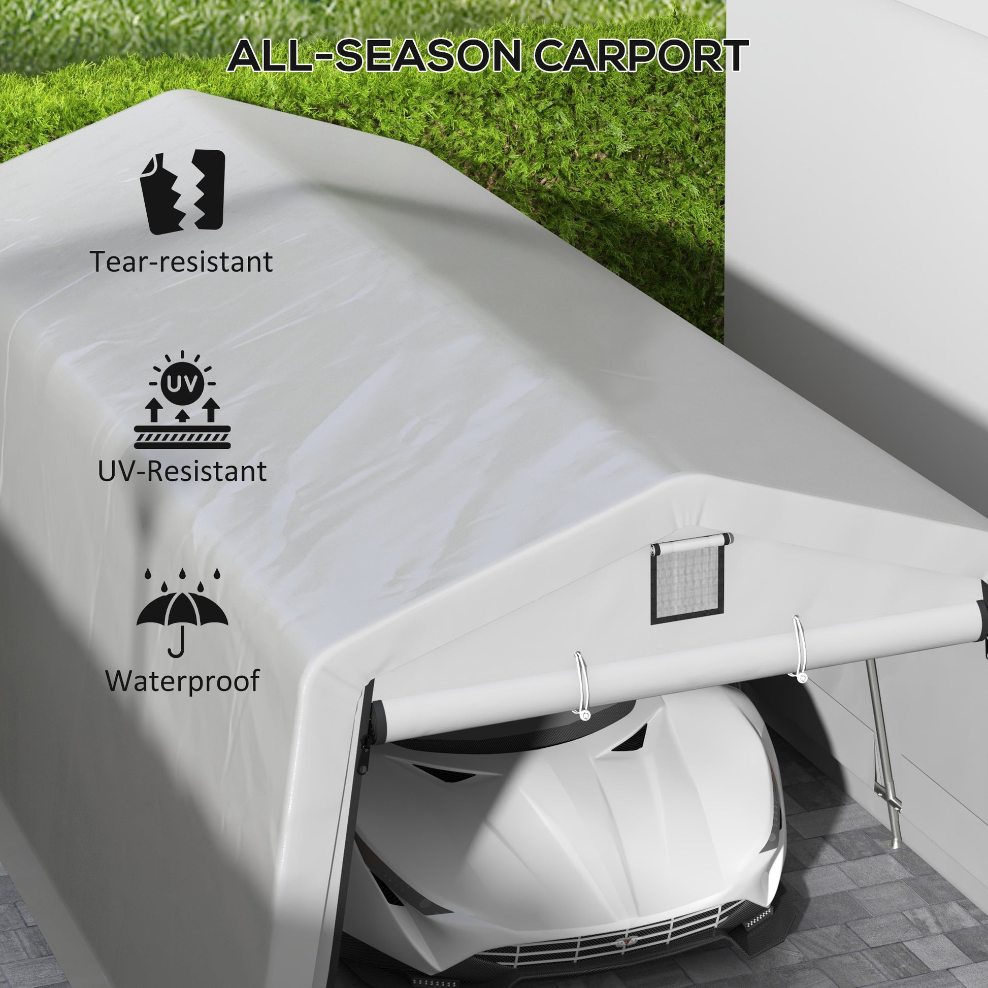 11' x 20' Portable Garage, Heavy Duty Carport Canopy with Ventilation Windows and Large Roll-up Door, Grey
