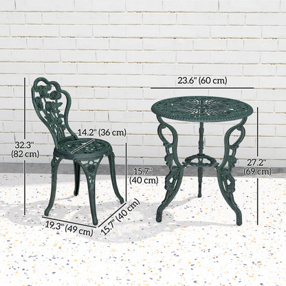 3 Pieces Patio Bistro Table and Chairs Antique Green