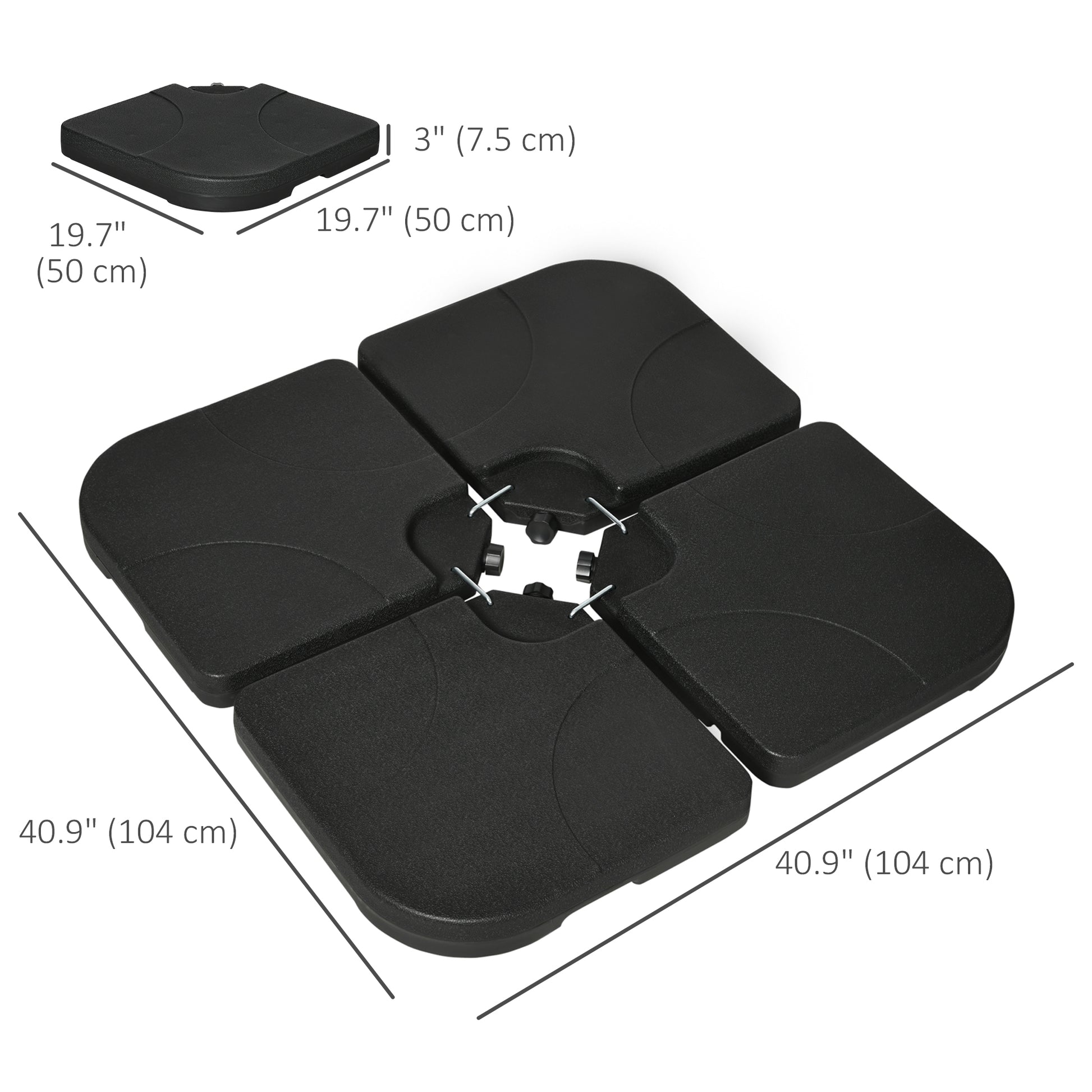 4 Piece Umbrella Base Stand w/ U Locking, 132 lb Capacity Water or 172 lb Capacity Sand, Black