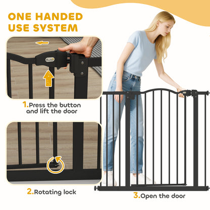 Extra Tall Dog Gate with Door, Pressure Fit, Auto Close, Double Locking for Doorways Hallways Stairs, 29"-37", Black