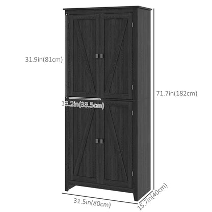 72" Freestanding Storage Cabinet, Kitchen Pantry Cabinet with Doors and Shelves for Dining Room, Black