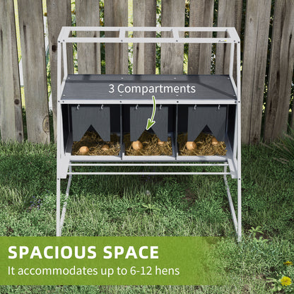 3 Compartments Nesting Boxes for Chickens with Privacy Curtains, Standing Perches, Up to 6-12 Hens