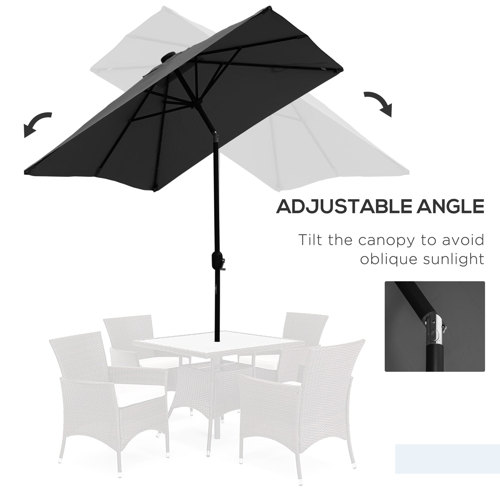 6' x 10' Patio Umbrella with 22 LED Solar Lights and Tilt, Rectangular Outdoor Table Umbrella with Crank, Dark Grey