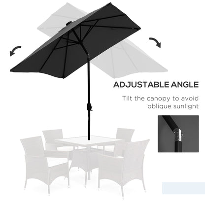 6' x 10' Patio Umbrella with 22 LED Solar Lights and Tilt, Rectangular Outdoor Table Umbrella with Crank, Dark Grey