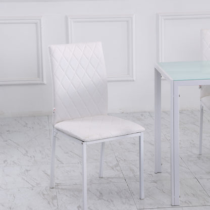 Modern Dining Chairs Set of 4, Upholstered Faux Leather Kitchen Chairs with Rhombic Tufting and Metal Legs for Living Room, White
