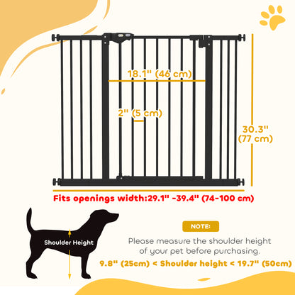 30 Inch Tall Pet Gate with Door Dog Gate and Barrier Indoor for Stairs Includes 2.8", 5.5" Extensions Kit, Black