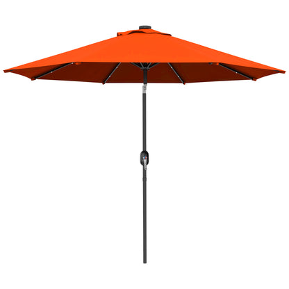 9ft Solar Patio Umbrella Outdoor Sunshade 24 LED Lights Tilt Canopy Orange