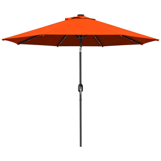 9ft Solar Patio Umbrella Outdoor Sunshade 24 LED Lights Tilt Canopy Orange