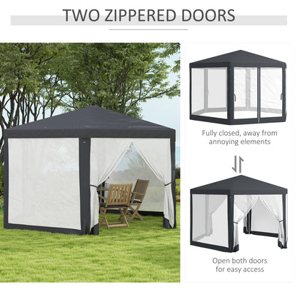 Φ13' Hexagon Party Tent Patio Gazebo Outdoor Activity Event Canopy Quick Sun Shelter Pavilion with Netting Mesh Sidewall, Dark Grey