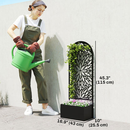 Metal Raised Garden Bed with Trellis for Climbing Plants, Freestanding or Wall Mounted Flower Bed with Privacy Panel