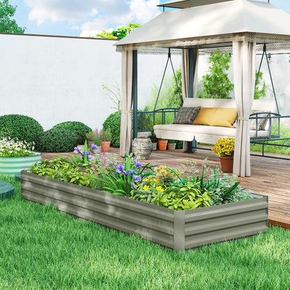8 x 3 x 1ft Galvanized Raised Garden Bed, Metal Elevated Planter Box for Growing Flowers, Herbs, Succulents, Light Grey