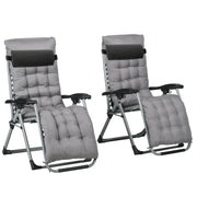 Folding Garden Chairs Set of 2, Reclining Zero Gravity Chair, Sun Lounger with Cushion and Headrest, Dark Grey