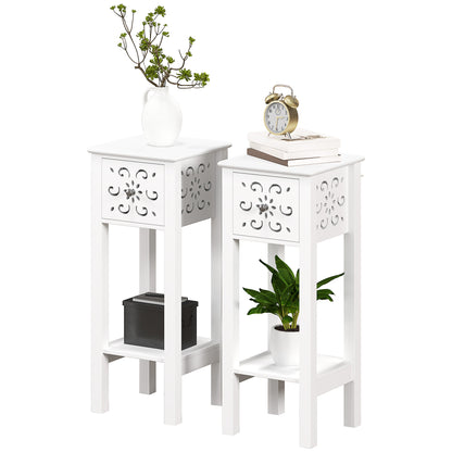 Nightstand Set of 2 with Drawer and Open Storage Shelf White