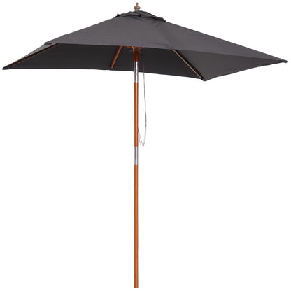 6.6x5ft Square Market Parasol, Wooden Patio Umbrella with Tilt Mechanism and 6 Bamboo Ribs, Garden Sunshade, Dark Grey