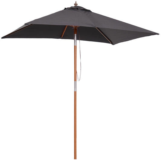 6.6x5ft Square Market Parasol, Wooden Patio Umbrella with Tilt Mechanism and 6 Bamboo Ribs, Garden Sunshade, Dark Grey
