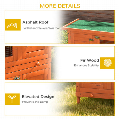 2-Tier Wooden Rabbit Hutch Small Animal House Bunny Pet Cage with 2 Main Rooms, Sliding Tray, Opening Top, Yellow