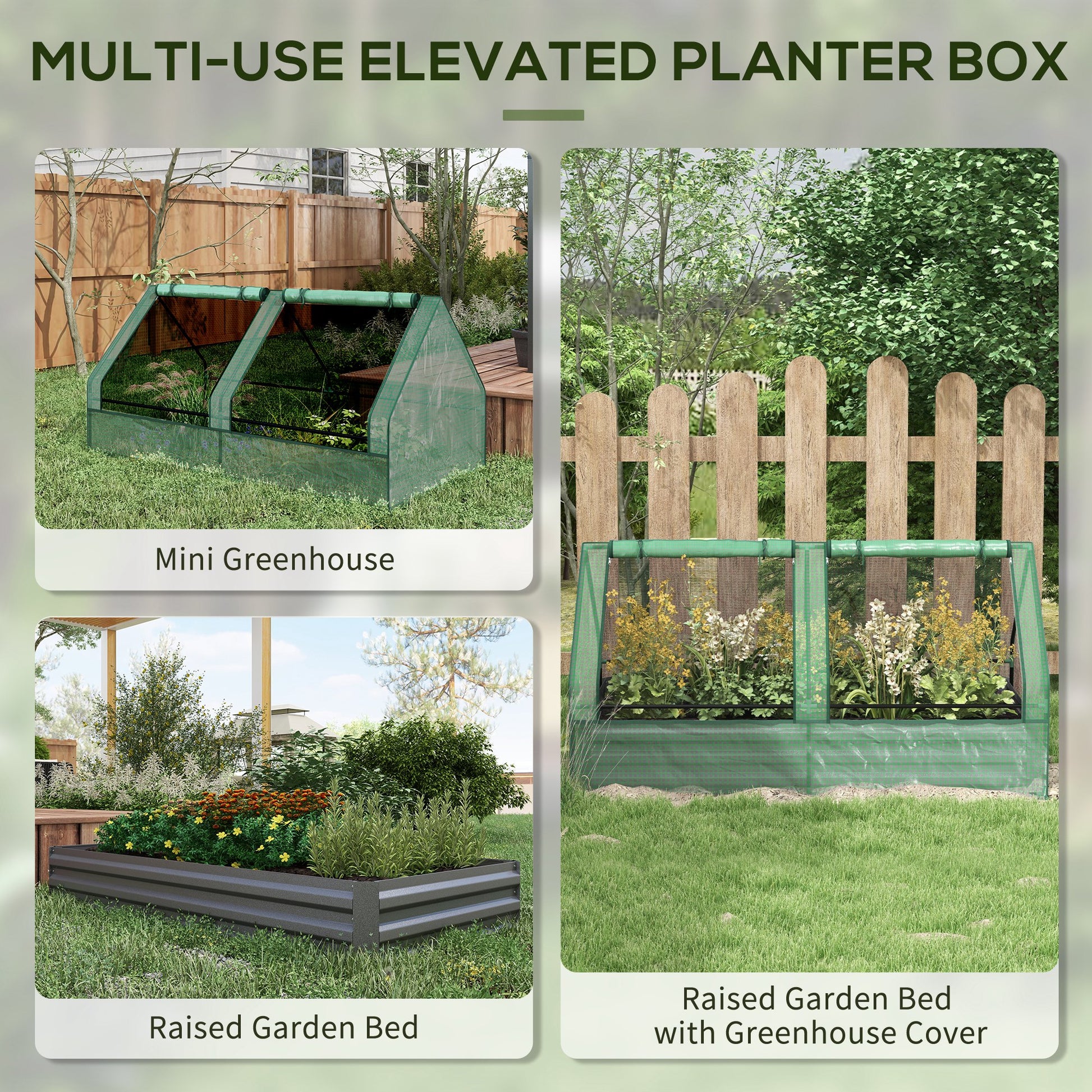 6' x 3' Metal Planter Box with Cover, Raised Garden Bed with Mini Greenhouse for Herbs, Vegetables, Green and Dark Grey