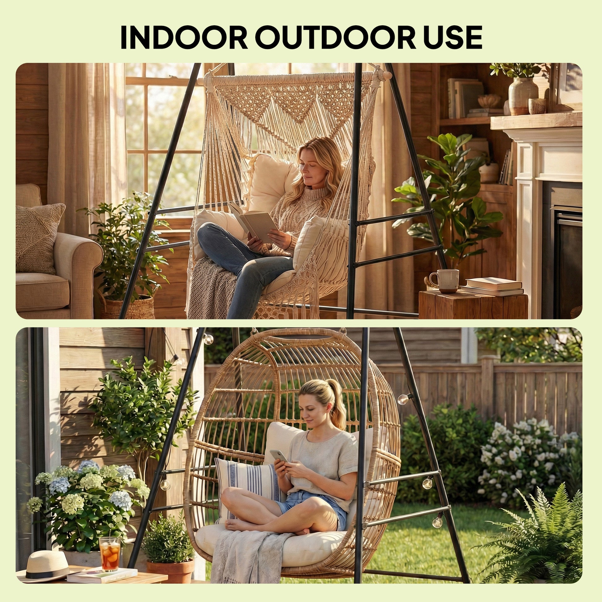 Hanging Hammock Stand for Porch Swing Chair Indoor Outdoor (Only Construction)