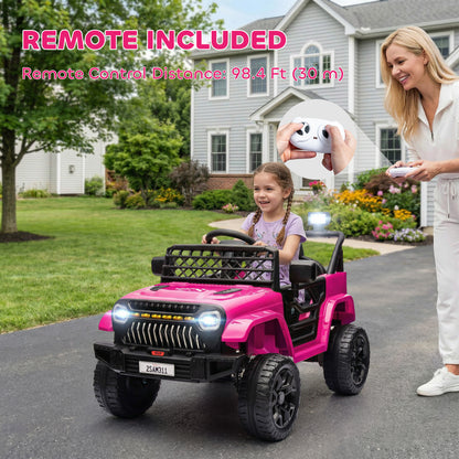 Qaba 12V Ride on Truck, Electric Car for Kids with Remote Control, Suspension, 3 Speeds, USB Music Headlights, Pink