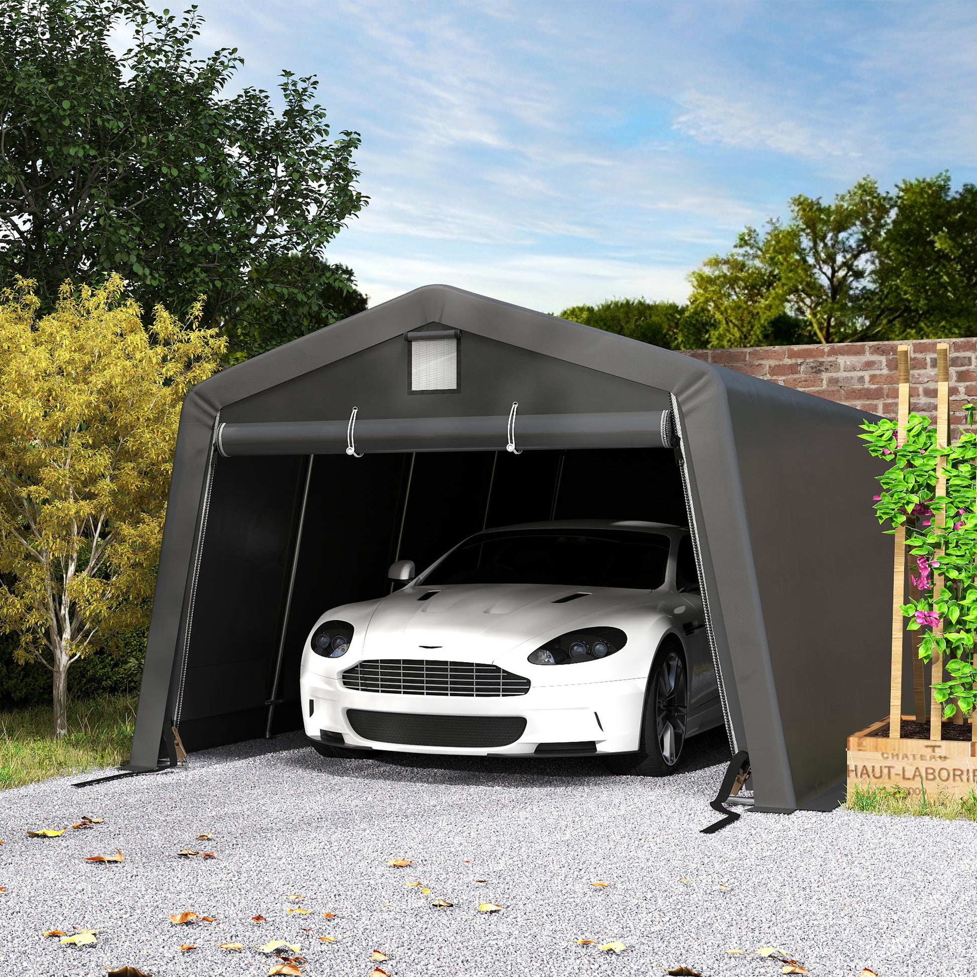 11' x 20' Portable Garage, Heavy Duty Carport Canopy with Ventilation Windows and Large Roll-up Door, Dark Grey