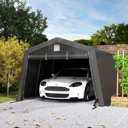 11' x 20' Portable Garage, Heavy Duty Carport Canopy with Ventilation Windows and Large Roll-up Door, Dark Grey