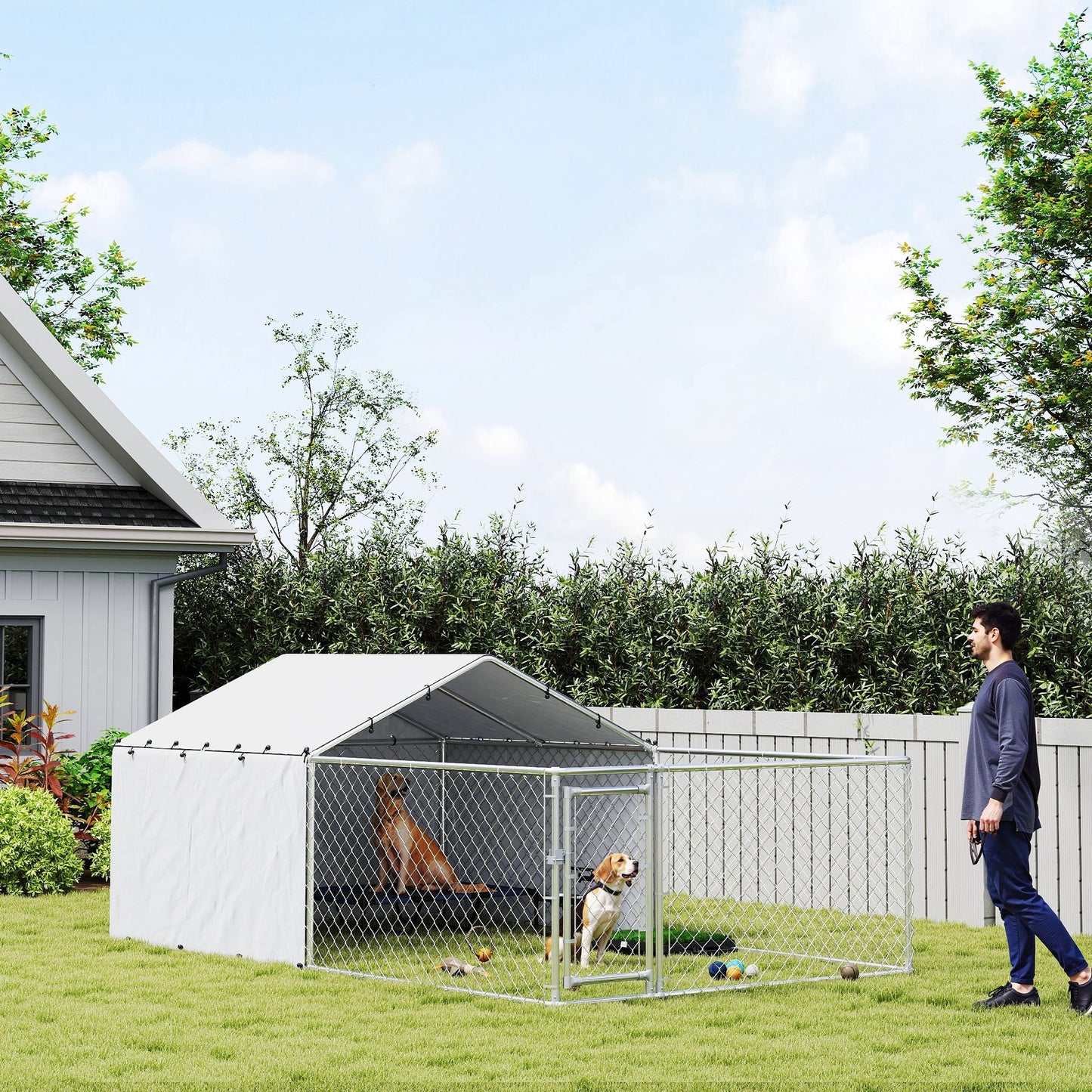 Galvanized Steel Dog Kennel Outdoor with Waterproof & UV-Resistant Cover for Large Dogs, 13.1' x 7.5' x 4.9'