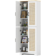 67" Tall Kitchen Pantry, Freestanding Kitchen Storage Cabinet with 4 Rattan Doors and Adjustable Shelves, White