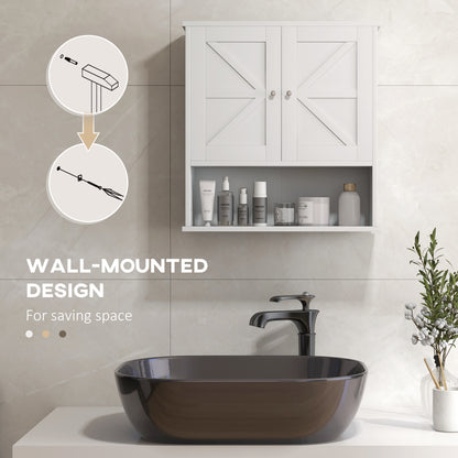Farmhouse Bathroom Medicine Cabinet, Wall Cabinet with Barn Doors, and Adjustable Shelf for Laundry Room, White