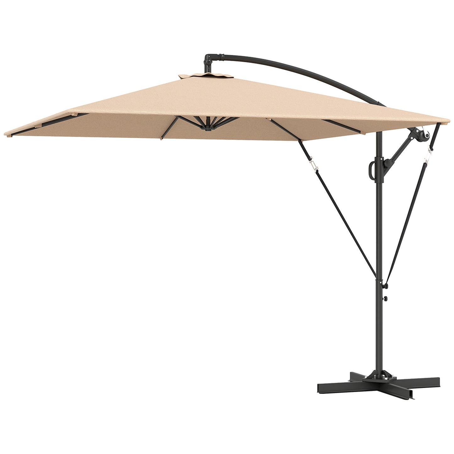 Patio Offset Umbrella UPF 50+ UV Protection, Crank Parasol with Base, Cover & Wind Securing, Khaki