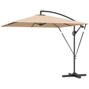 Patio Offset Umbrella UPF 50+ UV Protection, Crank Parasol with Base, Cover & Wind Securing, Khaki