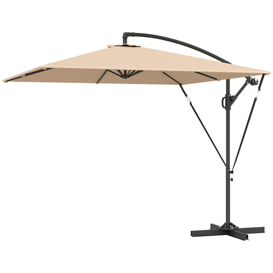 Patio Offset Umbrella UPF 50+ UV Protection, Crank Parasol with Base, Cover & Wind Securing, Khaki