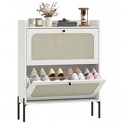 Shoe Cabinet with 2 Flip Drawers, Boho Narrow Shoe Storage Cabinet, White