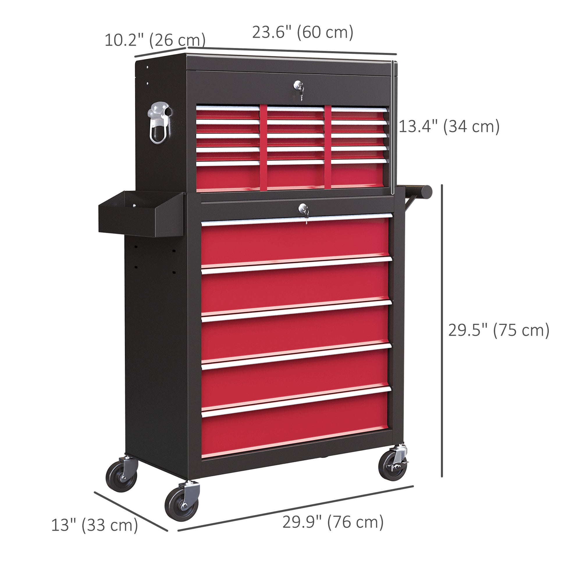 14 Drawer Rolling Tool Chest, Lockable Tool Storage Cabinet with Detachable Top Toolbox, Protective Liner, Red