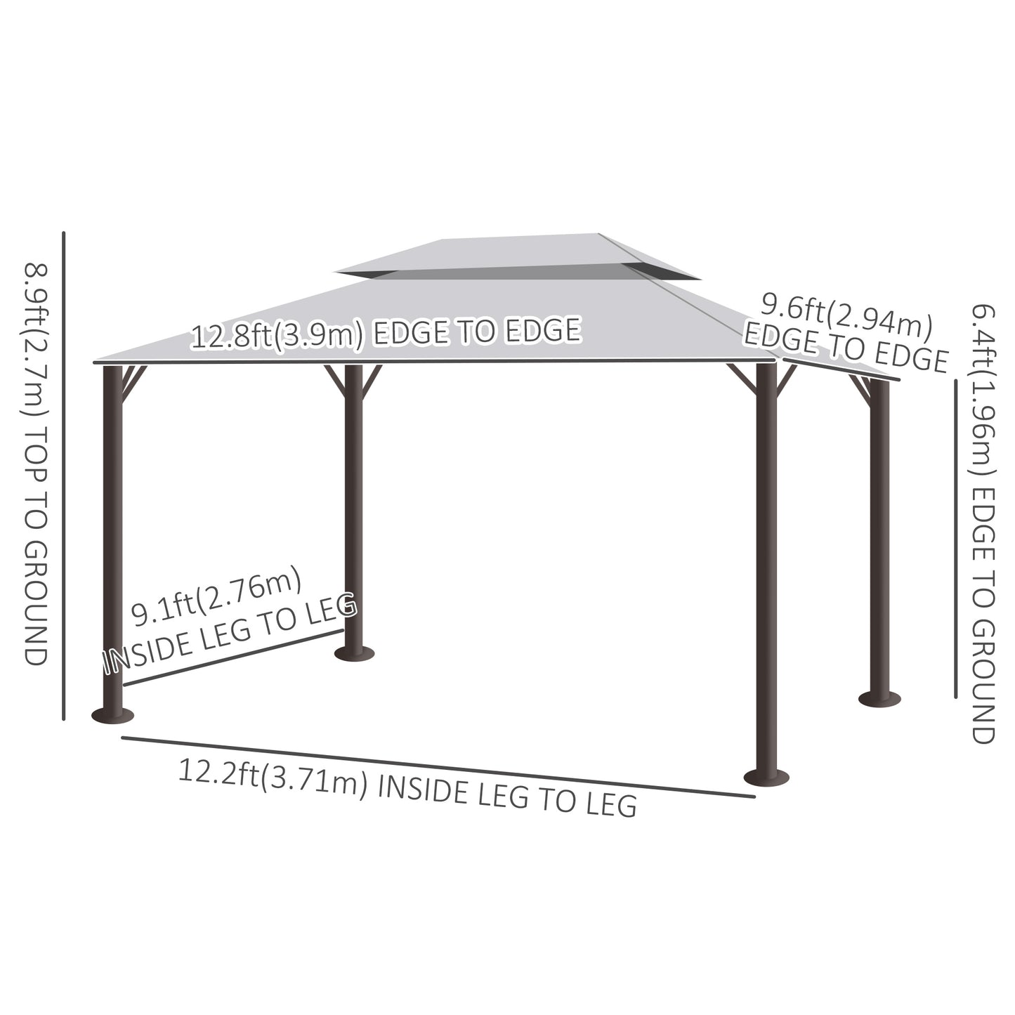 13' x 10' Outdoor Patio Gazebo Canopy with 2-Tier Polyester Roof, Vented Mesh Sidewalls and Strong Aluminum Frame for Backyard and Garden, Grey